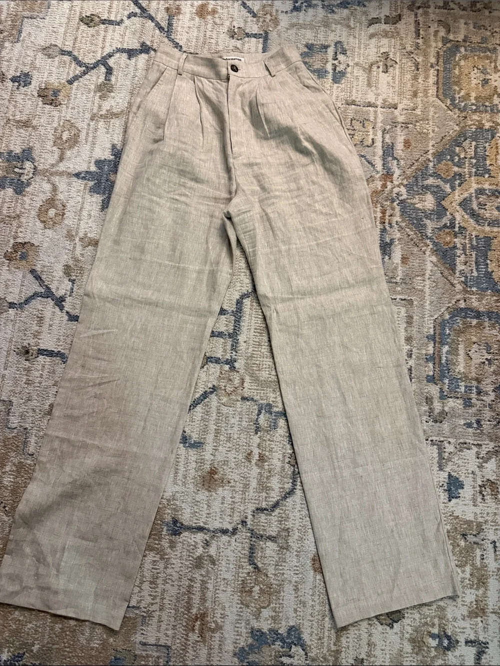 Reformation Neutral Beige Pleated Straight-Leg Linen Pants Size 2